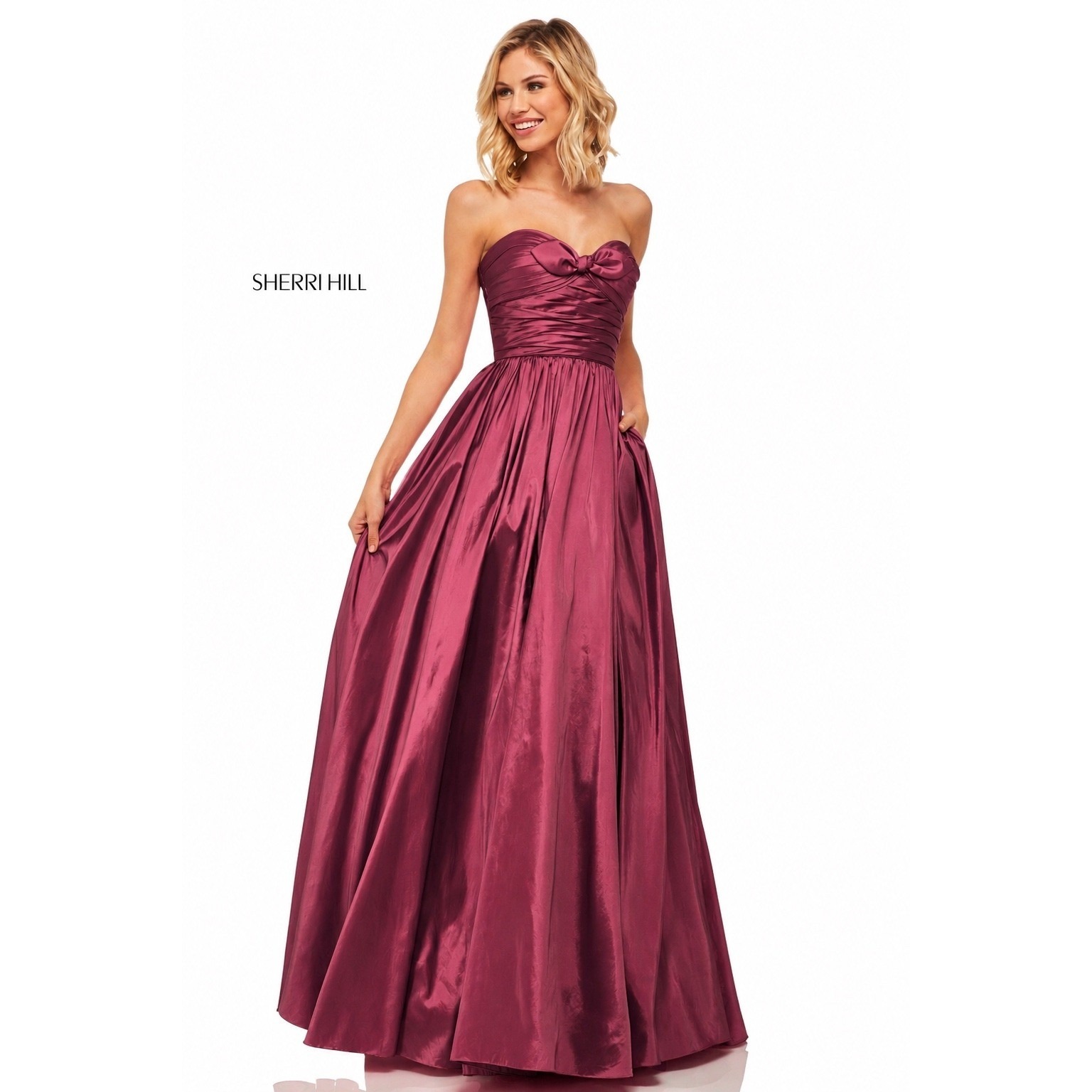 Sherri Hill 52833 Berry Taffeta Strapless Ball Gown Sz 6 Nwt